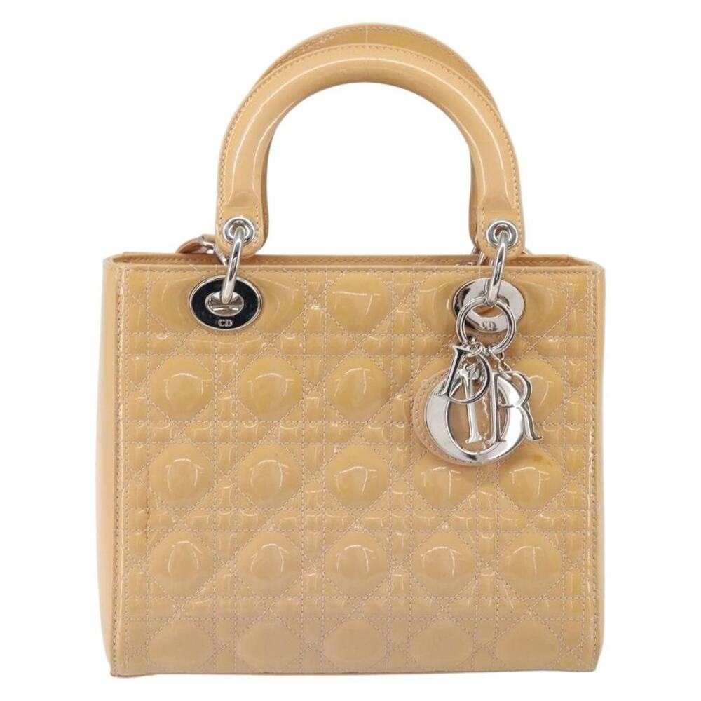 Dior Patent Lady Dior Cannage Handbag Beige